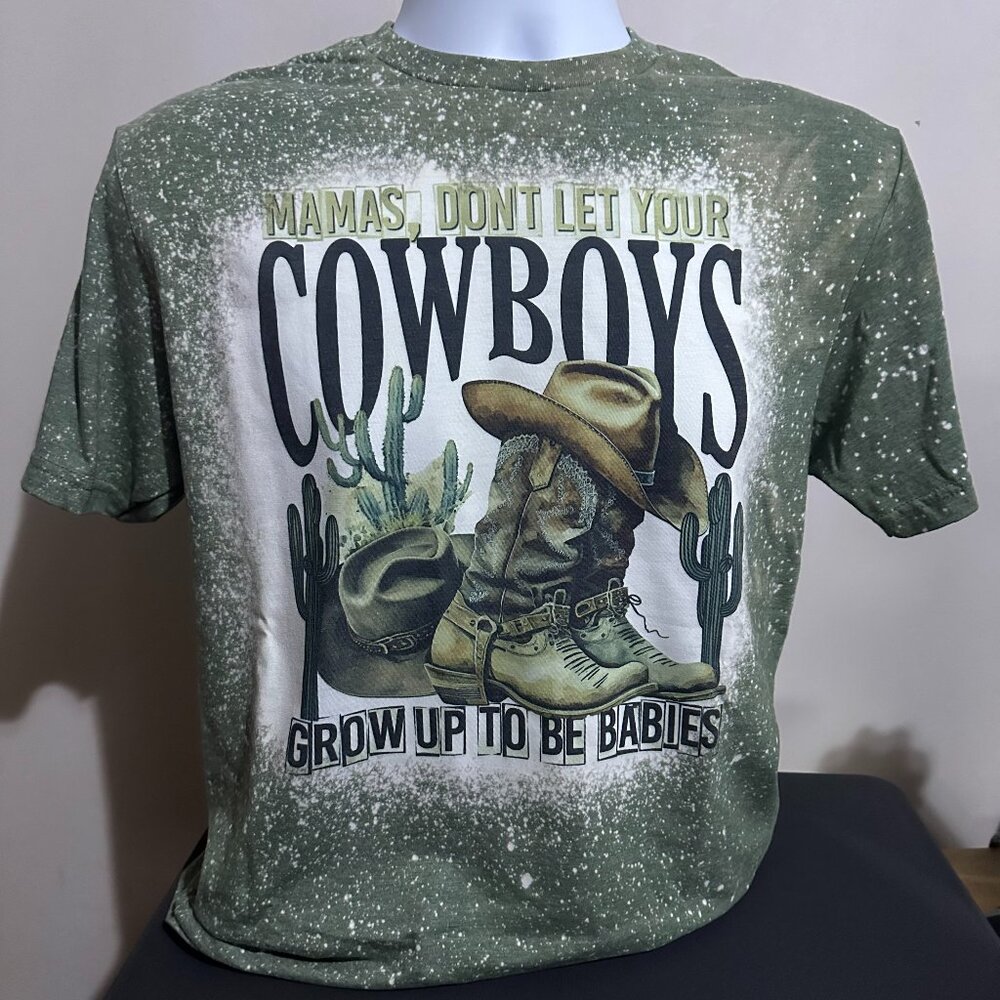Gildan Soft style Bleached Tee, Don't Let Your Cowboys‎ Grow To Be Babies
